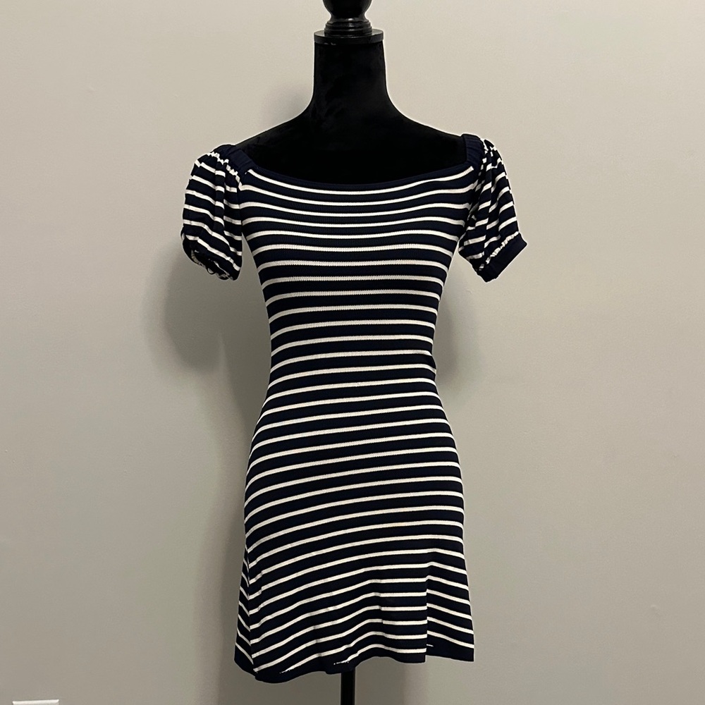 Zara Navy and White Striped Mini Dress